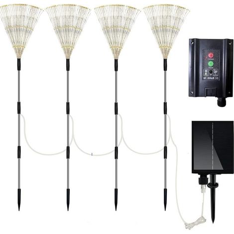 Ein Set aus 5 dekorativen Solarleuchten, darunter Terrassenleuchten, Gartenleuchten und bunte Leuchten mit 120 LED-Lampen, Fernbedienung, 8 Beleuchtungsmodi und IP65-Wasserschutz. (1/5)