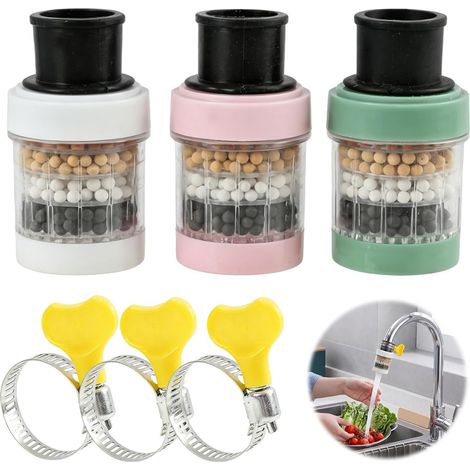 Juego de 3 minifiltros de agua para grifos de agua potable - Filtración avanzada de 6 capas con carbón activado (Diámetro 15-32 mm) (1/5)