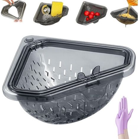Égouttoir d'angle magnétique - égouttoir triangulaire - pour déchets alimentaires, porte-éponge, panier à rincer les fruits et légumes (1/5)