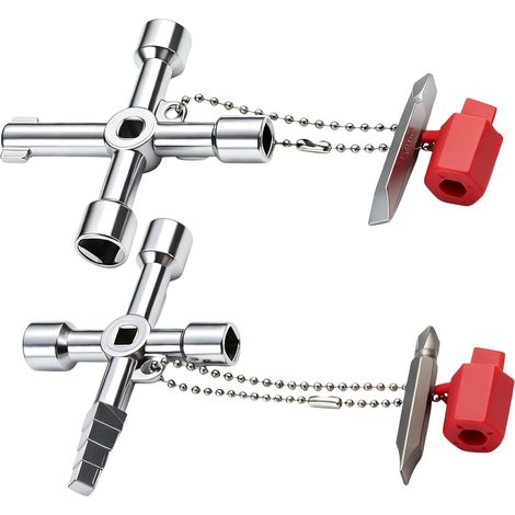 Lot de 2 clés universelles à 4 voies - Clé en croix - Clé multifonction pour robinet, compteur d'électricité, radiateur, ascenseur (1/5)
