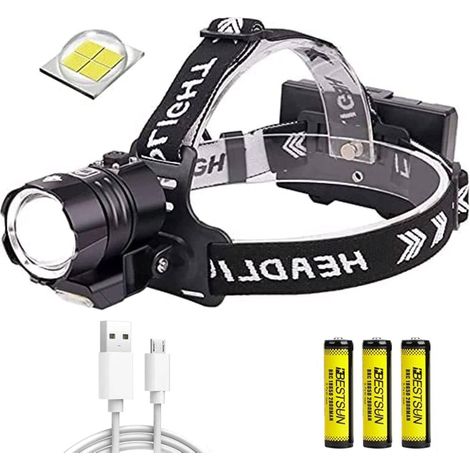 USB Rechargeable Headlamp Powerful XHP90.2 LED Super Bright 20000 Lumens Head Torch with COB Lighting Waterproof Zoomable Alarm Light 4 Modes Camping Running Reading Hiking Fishing (1/5)