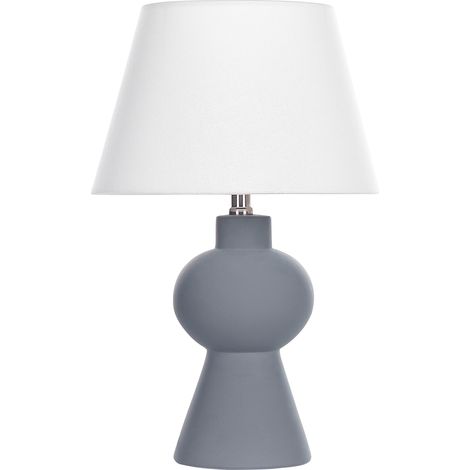Lámpara de cerámica de sobremesa con pantalla de tambor de lino base minimalista gris Fabilos