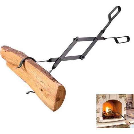 Pince à bois pour poêle, longueur 64,5 cm, pour feu de camp, barbecue au charbon de bois et réchauds domestiques - Noir (1/5)
