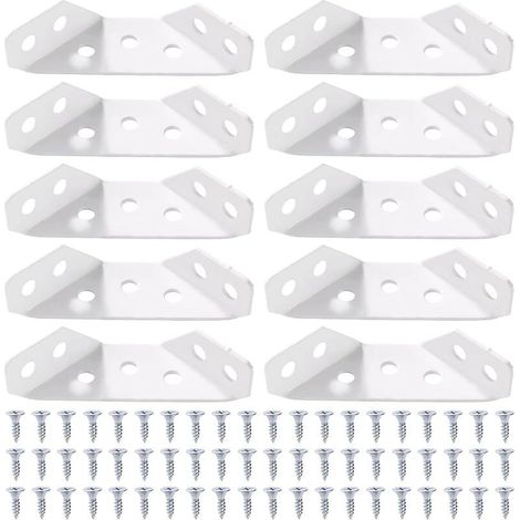 10 Pièces Épaisseur 1.2mm Connecteurs D'angle en Acier Inox, Équerres D'angle Trapézoïdales, avec 60 vis, pour Meubles en Bois Étagères Tables Chaises, Petit Blanc