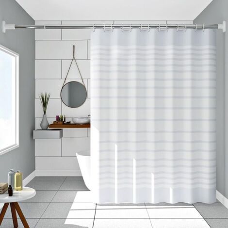 Rideau de douche, blanc, 300 x 200 cm, taille XXL, motif Peva, rayé, blanc, anti-moisissure, lavable, pour la maison, les dortoir (1/4)