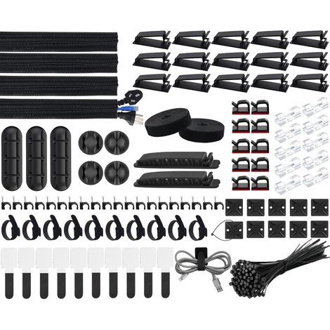 Kit de gestion des câbles (200 pièces), organisateur de câbles de bureau en silicone pour câbles de télévision et d'ordinateur. (1/5)