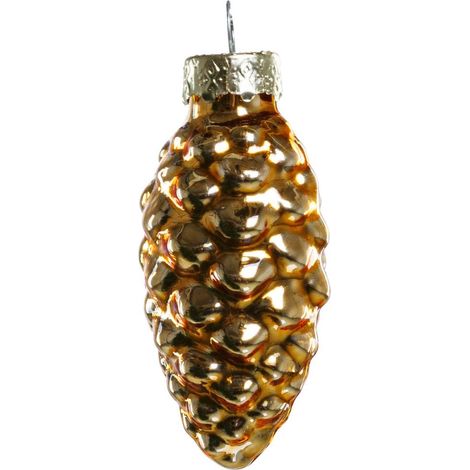 TrendLine Glas-Tannenzapfen hellgold 12 Stück 6 cm Weihnachtsdekoration Zapfen (1/2)