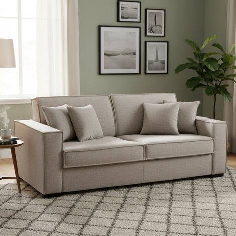 Talamo Italia Sofa cama Adalgisa, Sofá de 3 plazas, 100% Made in Italy, Sofá de salón con apertura giratoria, en tela acolchada, con reposabrazos estándar, Cm 220x95h90, Tórtola, con embalaje reforzad (1/5)