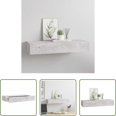 Schubladenregal - Wandregal mit Schublade Betongrau 60x23,5x10 cm MDF (1/5)