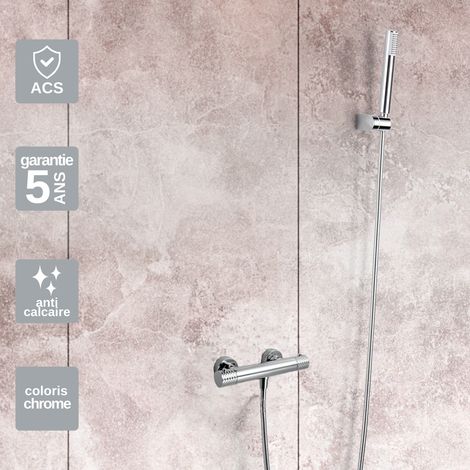 Mitigeur Douche Thermostatique chromé Pommeau Anti-Calcaire - Design Moderne - Kit Complet GENOVA IMEX (1/4)