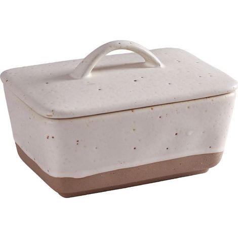 Beurrier de style européen vintage avec couvercle - beurrier - boîte à beurre carrée en céramique - 350 ml - Blanc - Céramique (1/5)
