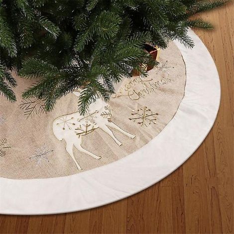 Jupe de sapin Noël en cm d'épaisseur motif élan et flocon neige adaptée aux décorations 120 lin (1/5)