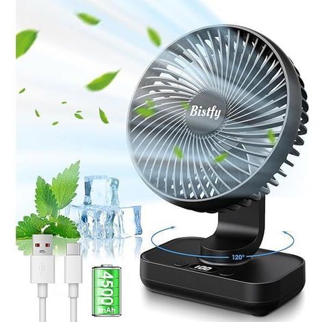 Ventilateurs Bureau Silencieux – 4500 mAh Rechargeable 2A, 4 Vitesses, Oscillation 120°, Écran LED – pour Bureau, Chambre, Bébé (1/5)