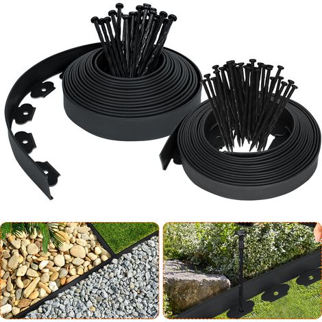 Froadp Beeteinfassungen Kunststoff Beetabgrenzung Garten Palisaden mit Erdanker Kurven Blumenbeet Beetumrandung Mähkante Plastik Rasenkante Garten Zaun (10m, Schwarz) (1/5)