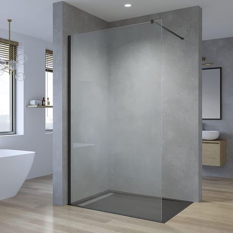 AQUABATOS® Walk-in Dusche Duschabtrennung Sicherheitsglas 8mm Glaswand Nano Beschichtung Duschtrennwand Easy Clean Seitenwand mit Stabilisierungsstange Schwarz 120 x 200 cm (1/5)