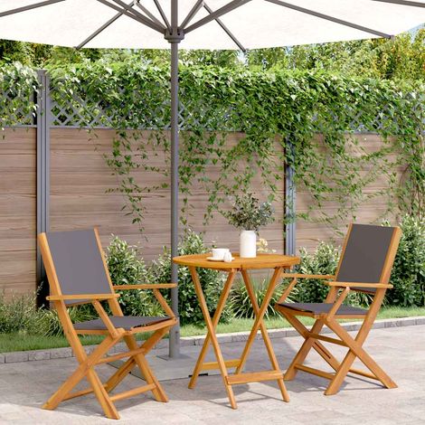 Ensemble bistrot de jardin 3 pièces pliable en bois d’acacia et tissu anthracite - PANGIVO (1/5)