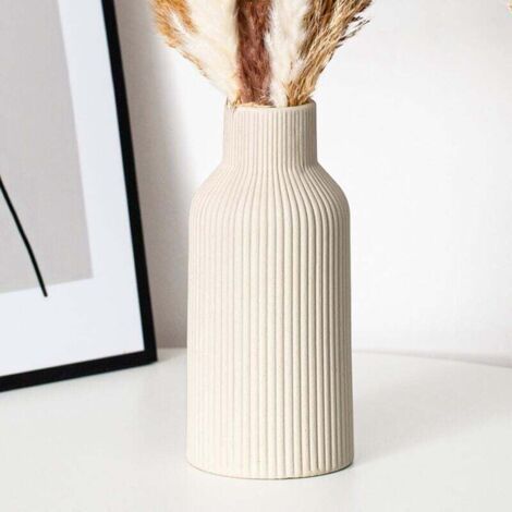 Vase rond en céramique beige mat de 20 cm, design moderne, style bohème,pour une décoration esthétique (1/4)