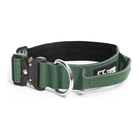 Pair Collier et laisse pour chien – Vert militaire – Modèle avec poignée – Taille L (1/5)