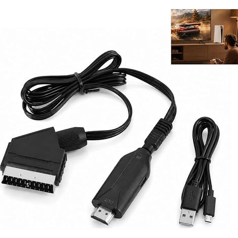 Adaptateur Péritel vers HDMI, Convertisseur Scart vers HDMI 720P 1080P avec Câble et Alimentation USB, Convertisseur Audio Vidéo pour TV Lecteur DVD Blu Ray Décodeur Console PS3 Xbox (1/5)
