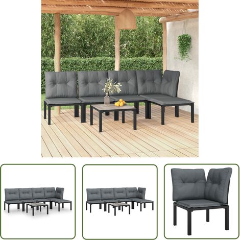 The Living Store 6-tlg. Garten-Lounge-Set Schwarz und Grau Poly Rattan - Gartenmöbel - Loungesessel - Outdoor Möbel - Rattan Sessel - Garten Lounge Set (1/5)