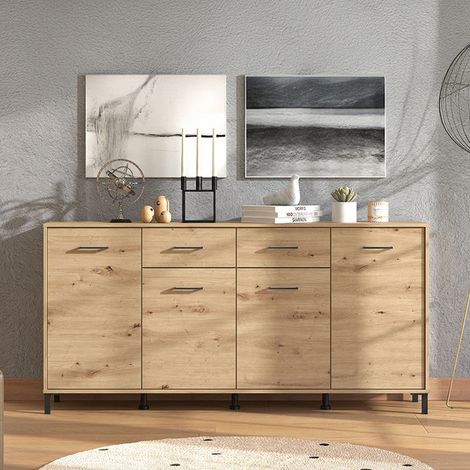 Grondona Anrichte, Schrank 2 Schubladen, 4 Einlegeböden, Drehtür/Schiebetür, 183x40x90h cm Eiche braun\ (1/5)