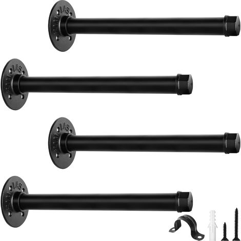 Lot de 4 Équerre Étagère Murale Tubulaires, Support Etagere, 50KG Charge, Support Étagère Murale, Portant a Vetement, Équerre Étagère Durable Noir 25 cm (1/5)