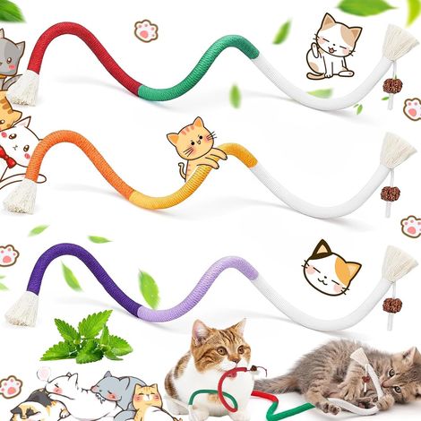 3-teiliges Katzenkauspielzeug-Set, Katzenkaustäbchen, Katzenminze-Stäbchen, Katzenminze-Beißseil, Beißspielzeug für Kätzchen, 70 cm / 27,5 Zoll (1/5)