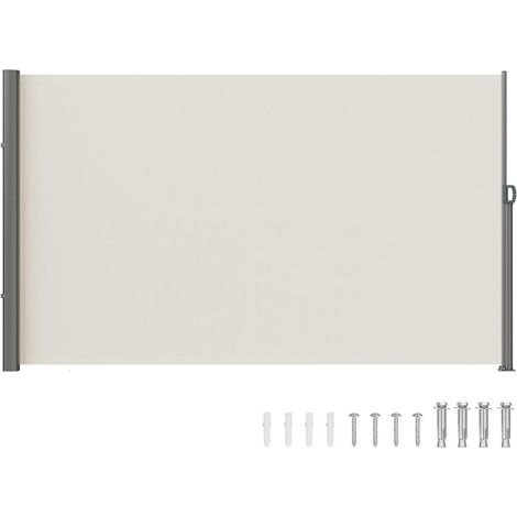 Toile Polyester et Fer Auvent Latéral Rétractable Brise-Vue Pare-Vent Anti-UV 180x300 cm pour Terrasse et Balcon Beige (1/5)