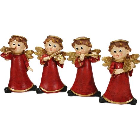 Angelo cantatore musicista rosso con ali oro decorazioni addobbi natalizi set da 4 idea regalo per natale vetrine negozi casa (1/5)