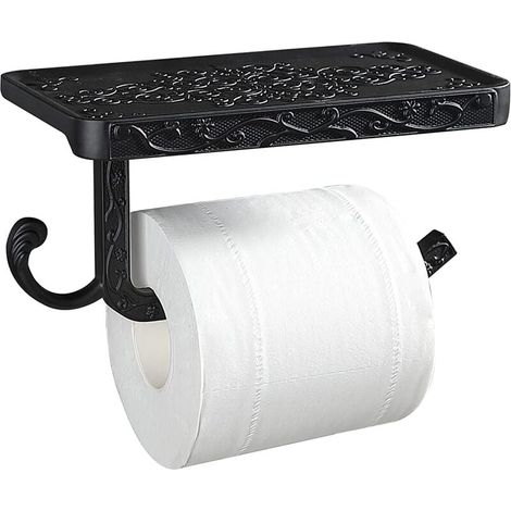 Vintage Porte-Papier Noir Toilette Mural avec Etagère et Crochet Porte Rouleau Hygiénique pour Salle de Bain WC (1/5)