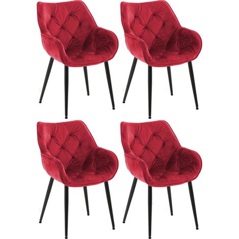 Lot de 4 chaises de salle à manger coutures décoratives en velours rouge et pieds en métal noir 100007839 (1/5)