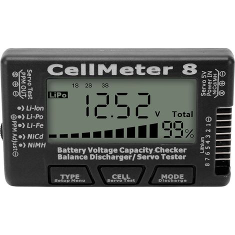 Testeur numérique de capacité de batterie LiPo noir - Détecteur d'équilibre, déchargeur et testeur de servo pour contrôle de batterie (1/5)