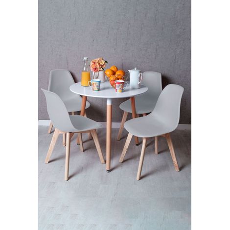Conjuntos de mesa y sillas - Conjunto Mesa Tower Redonda 80 cm Blanca y Pack 4 Sillas Kelen - Gris (1/5)