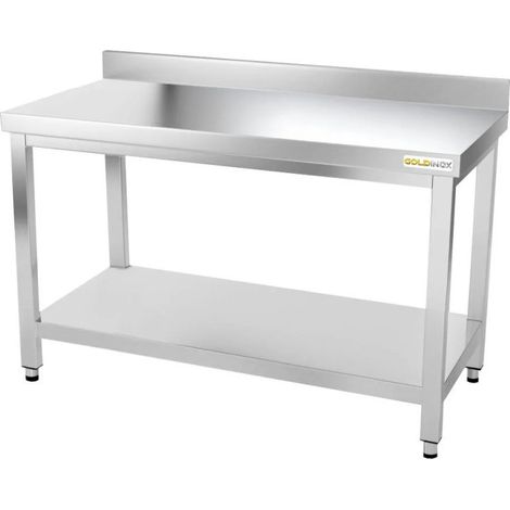Table Adossée de Travail Préparation Inox GOLDINOX Premium 1 Étagère Basse Sur Pieds L1400mm P700mm H850mm - TN147A (1/4)