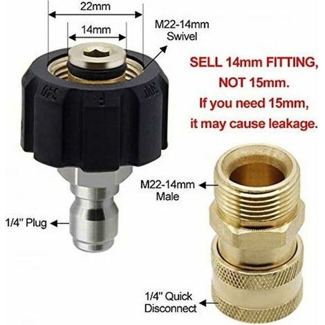 Set di adattatori per idropulitrice ad alta pressione M22-14, adattatori girevoli a connessione rapida da 3/8", pistola ad alta pressione maschio, kit di collegamento per tubo da giardino (1/4)