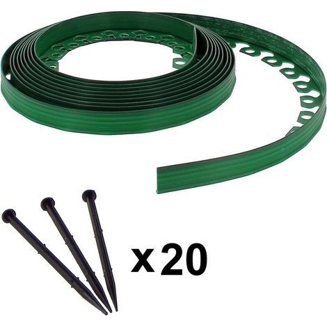 Bordure de jardin flexible verte - 3,8 cm x 10 mètres avec 30 piquets d'ancrage (1/4)