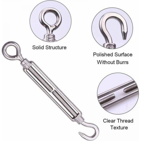 Lot de 5 M8 Tendeur Cable Inox 6mm Tendeur Cloture Crochet Tendeur 304 en Acier Inoxydable Réglable Tendeur Grillage pour Corde Cable Fil à Linge Jardin Grillage (1/4)