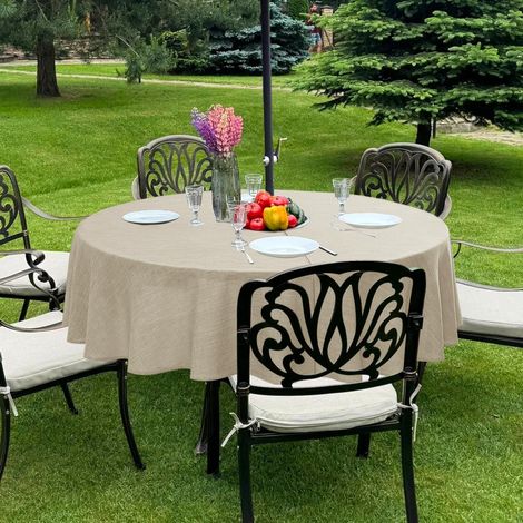Nappe d'extérieur Ronde avec Trou pour Parasol – Nappe Ronde à Fermeture éclair de 152,4 cm, en Faux Lin Naturel résistante à l'eau pour Pique-Nique à l'extérieur (1/5)