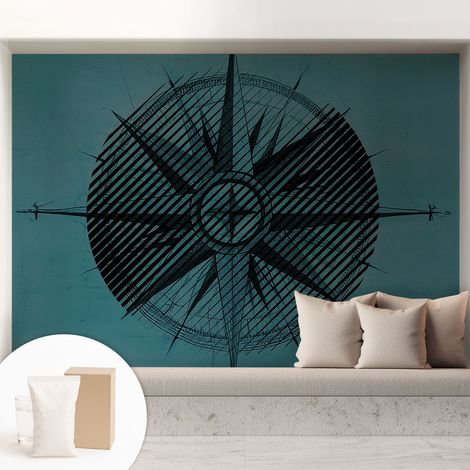 Papier peint intissé avec imprimé pour intérieur moderne application facile a motif - Colle incluse gratuite Boussole marine 208x146 cm (1/5)