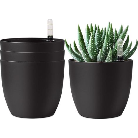 T4U 15cm Schwarz Selbstwässernder Blumentopf mit Wasseranzeiger 4er-Set (1/5)