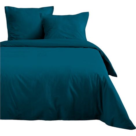 Housse de couette en coton 200 x 200 cm uni Edenne pétrole (1/2)