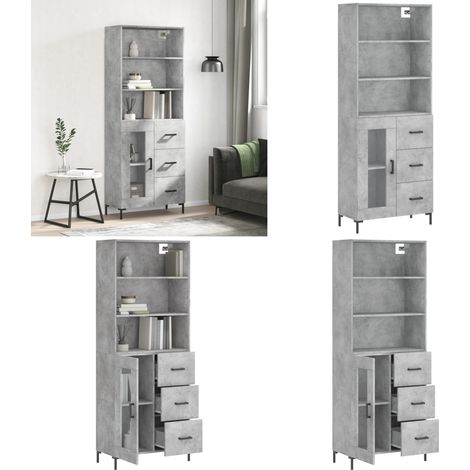 Buffet haut Gris béton 69,5x34x180 cm Bois d'ingénierie - Buffet Design Moderne - Meuble Rangement Gris - Armoire Élégante - Commode Avec Portes - Buffet Haute Capacité - Home & Living (1/5)