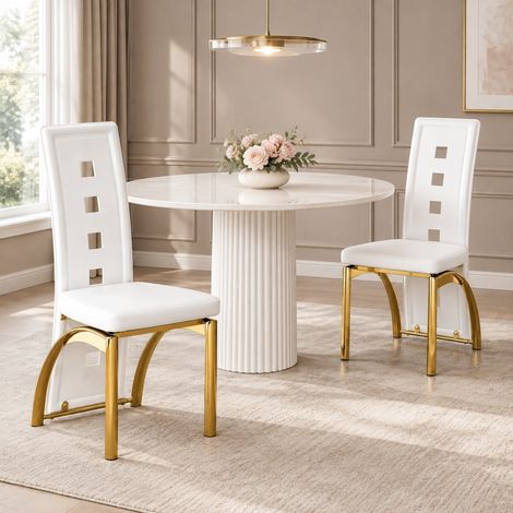 Sedie da pranzo set da 2, design europeo, PU opaco bianco e metallo dorato, 102,5 cm DESVIAE (1/5)