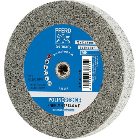 PFERD TOOLS POLINOX verpresstes Vlies-Rad PNER Ø 75x13 mm Bohrung-Ø 6 mm Mittelhart A Fein für Finish 5 Stk