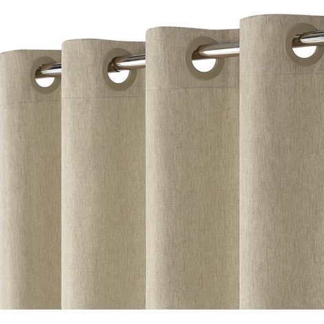 Rideau de Douche en Lin Texturé avec Revêtement Imperméable, Œillets Larges, 230GSM Rideaux Baignoire Tissu Rideau Salle de Bain Lourd, Ourlet Lesté, Lavable, Installation Facile, 183x191cm, Taupe (1/5)