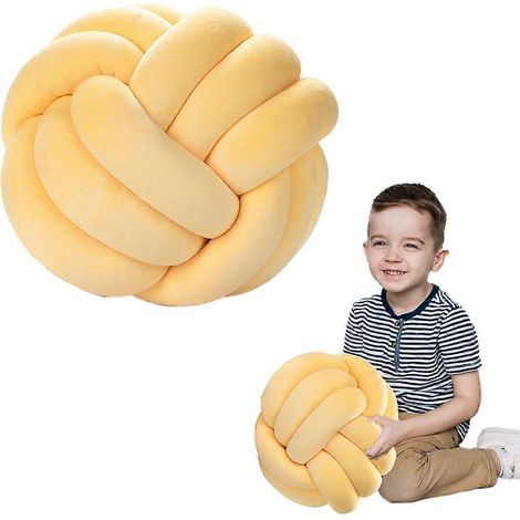 Coussin rond en velours cristal tissé à la main, nœud en corde à trois brins - Jaune (1/5)