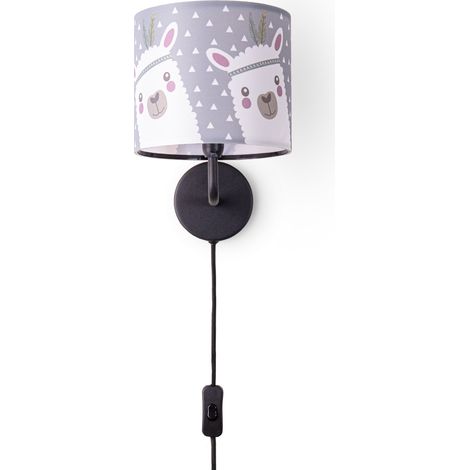Paco Home Lámpara Mesa Cuarto Infantil Pared Carretera Bomberos Pantalla Tela Redonda Lámpara de pared - Negro, Diseño 8 (Ø18 cm)