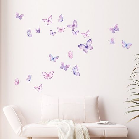 Lot de 4 stickers muraux en PVC auto adhésifs violets motif papillons décoration pour chambre d'enfant salon et chambre (1/5)
