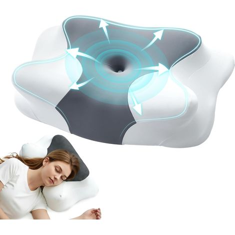 Oreiller Ergonomique en Mousse Mémoire, Confortable pour Dormeurs sur Le Dos, Le Côté et Le Ventre, Coussin de Soutien Cervical 63x40x10/12cm, Gris Clair (1/5)