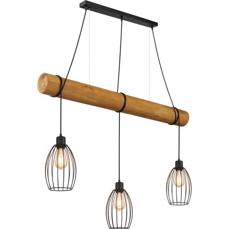 Lampe pendante de campagne Berti Bois 3 clairs avec noir - 30250346 (1/3)